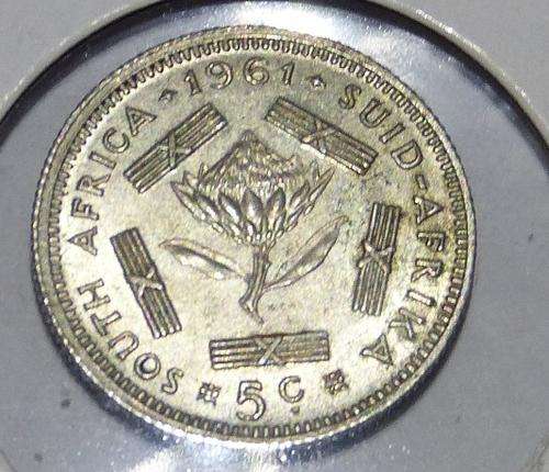 WOW !!!! 1961 REPUBLIC OF SOUTH AFRICA SILVER 5 CENT !!! WOW