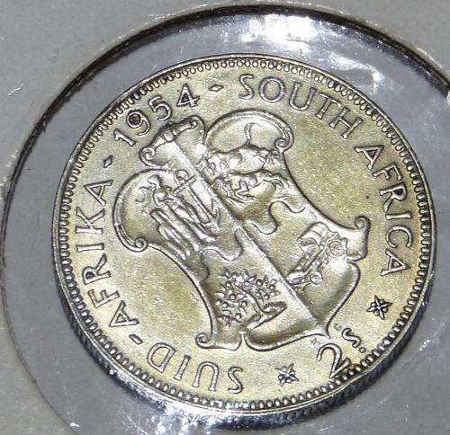 1954 SOUTH AFRICA SILVER 2 SHILLING Queen Elizabeth II