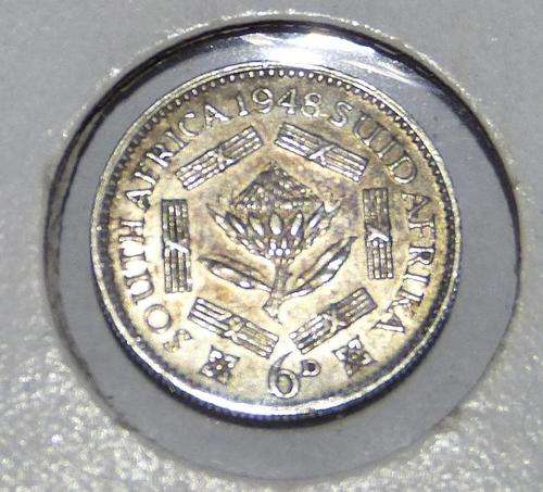 1948 SOUTH AFRICA SILVER 6 PENCE KING GEORGE VI