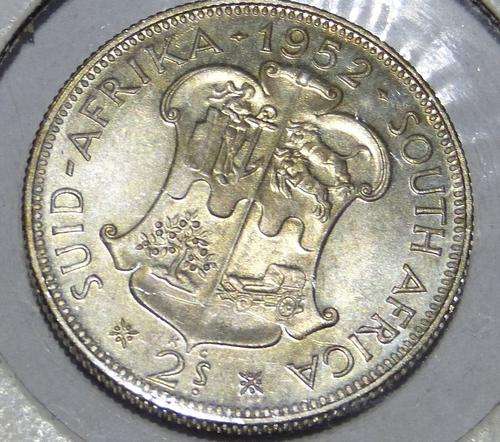 1952 SOUTH AFRICA SILVER 2 SHILLINGS KING GEORGE VI