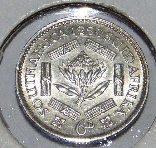 1950 SOUTH AFRICA SILVER 6 PENCE KING GEORGE VI