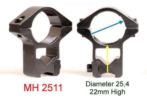Ring Scope Mount Bracket Set  MH2511 diameter 25,4 mm,  22 mm hight -  for the 10-12mm Rail