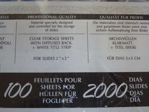 Panodia M56 Slide Sheets for 5 x 5 cm framed slides (24mmx36mm) 100 pages clear, or for coin collect