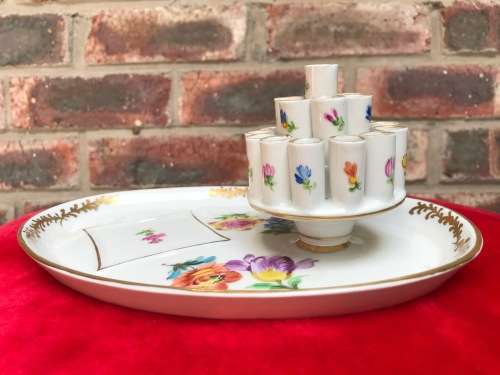 VINTAGE DRESDEN PORCELAIN Cigarette Holder Oval Tray and 3 Ashtrays - Germany