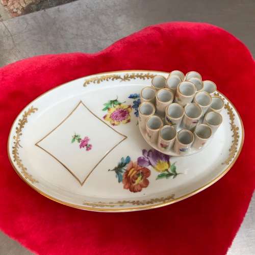 VINTAGE DRESDEN PORCELAIN Cigarette Holder Oval Tray and 3 Ashtrays - Germany