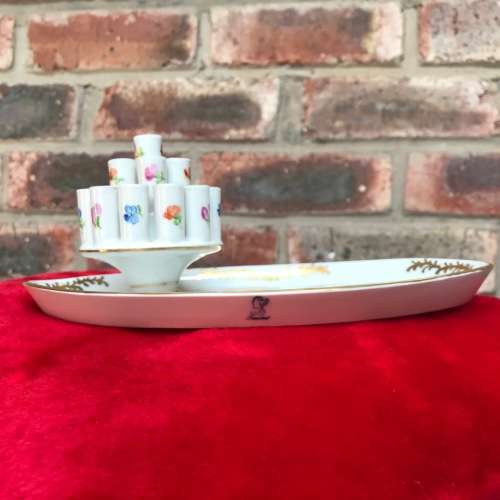 VINTAGE DRESDEN PORCELAIN Cigarette Holder Oval Tray and 3 Ashtrays - Germany