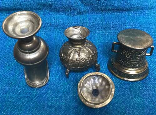 VINTAGE BRASS FIRGURES LOT 4 , PITCHER, POT,
