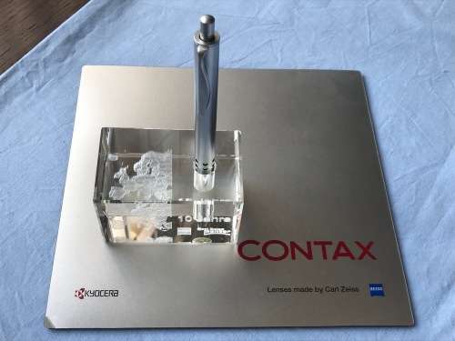 ZEISS LOT 1, 10 JAHRE (10 YEARS) CARL ZEISS CENTRE EUROPE GLASS-BLOCK WITH BALL-PEN