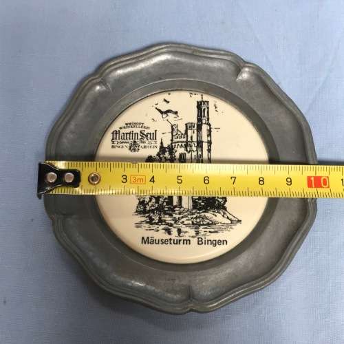Small plate pewter , Mäuseturm Bingen, Germany, collection item