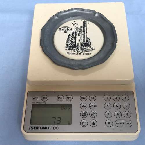 Small plate pewter , Mäuseturm Bingen, Germany, collection item