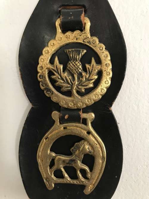 Vintage Brass Horse Medallions on Leather Strap