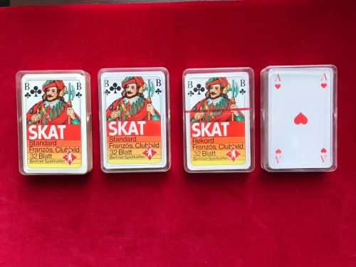 Skat playing card sets (4) , collectors items, Pentax,Bauer,Sylvania,Eumig