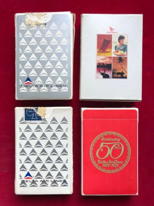 Delta Airline playing card sets skat (4) VINTAGE collectors items, 50 years delta playing card set