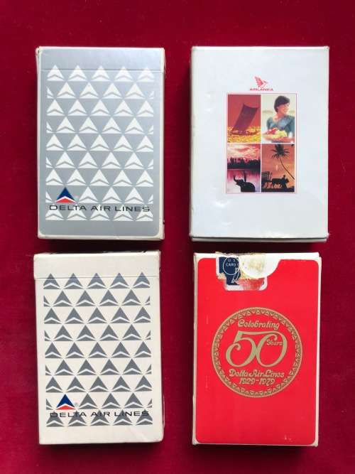 Delta Airline playing card sets skat (4) VINTAGE collectors items, 50 years delta playing card set