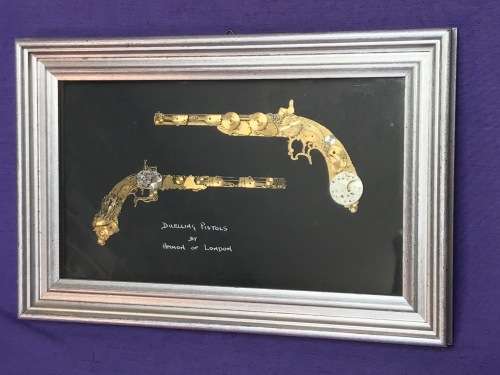 Horological Collage DUELLING PISTOLS  by Ammon of London, collectors item, vintage
