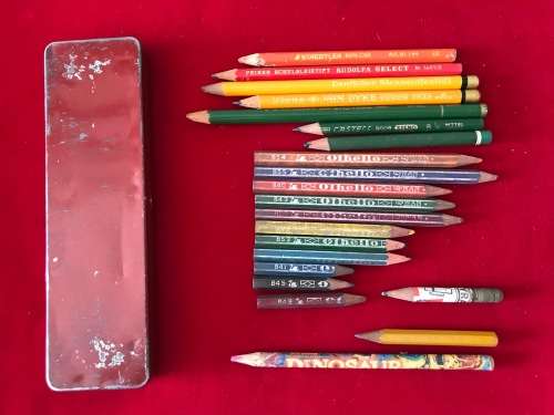 Vintage pencils lot in metal box - Schwan, Othello, Staedtler, Faber,steno,VINTAGE COLLECTORS ITEM