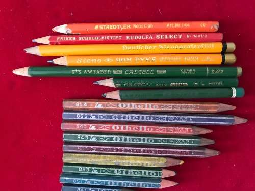 Vintage pencils lot in metal box - Schwan, Othello, Staedtler, Faber,steno,VINTAGE COLLECTORS ITEM