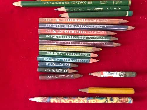 Vintage pencils lot in metal box - Schwan, Othello, Staedtler, Faber,steno,VINTAGE COLLECTORS ITEM