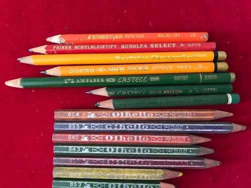 Vintage pencils lot in metal box - Schwan, Othello, Staedtler, Faber,steno,VINTAGE COLLECTORS ITEM