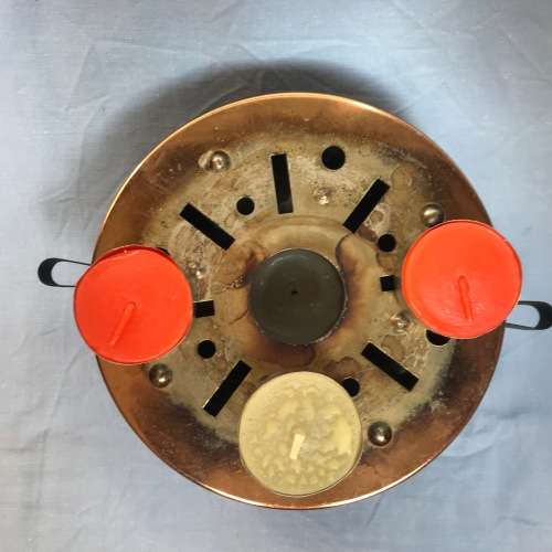 Metal plate warmer,Candle Tea-pot warmer, vintage, copper plate, from the 1970s