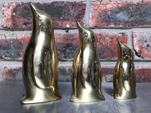 Penguins Lot  1 , Nice set of three sleekly designed brass penguins from the 1980s.