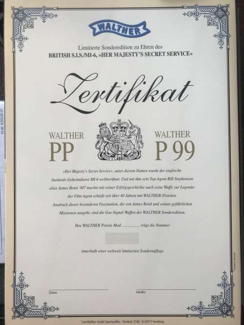 Walther PP P.A.K. Pistol 9mm Blank Limited Edition James Bond 007made in Germany collectors item