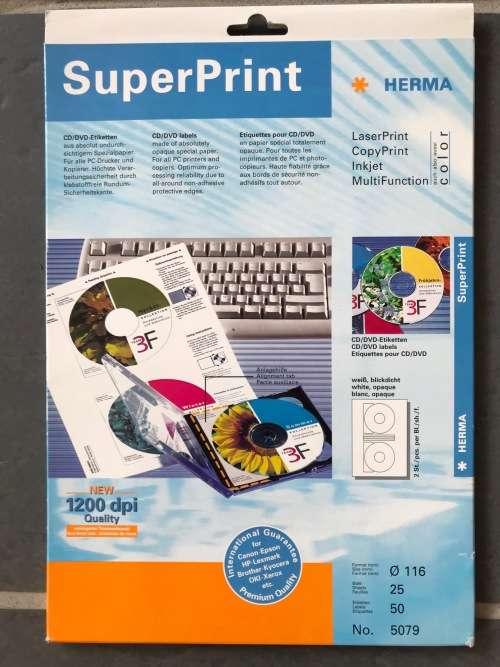 Herma Inkjet-Laser DVD/CD Labels, 25 sheet  50 lables, format 116mm diameter