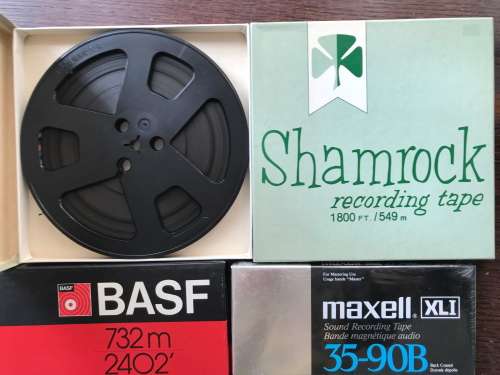 Vintage Magnetophonband  Lot,5 x Double play tape in original box, BASF,Maxel,Shamrock, all 18cm