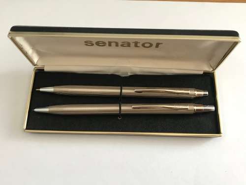 Vintage German Senator Ballpoint pen and pencil Stainless Steel, blue ink, COLLECTORS ITEM, rare