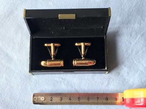 Cufflinks ammo design, bullet design, colour gold, metal