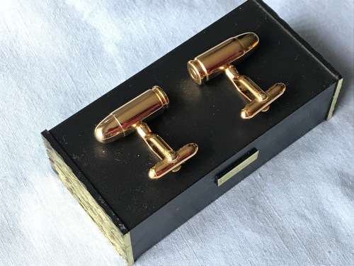 Cufflinks ammo design, bullet design, colour gold, metal