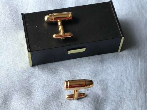 Cufflinks ammo design, bullet design, colour gold, metal
