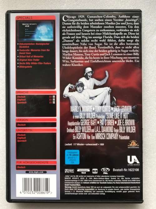 Some Like it Hot (DVD) (Marilyn Monroe, Tony Curtis,  Jack Lemmon) english, german,espaniol,Region 2