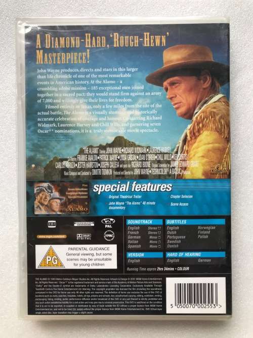 The Alamo (DVD) (John Wayne, Richard Widmark)Western,english,german,french,italian,espaniol,Region 2