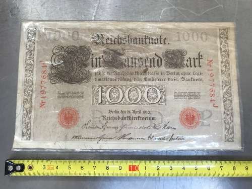 Germany Reichsbanknote 1000,21.04.1910,Nr.1977684J,red stamped,red seal,P,rare,vintage,OFFER - 15.6.