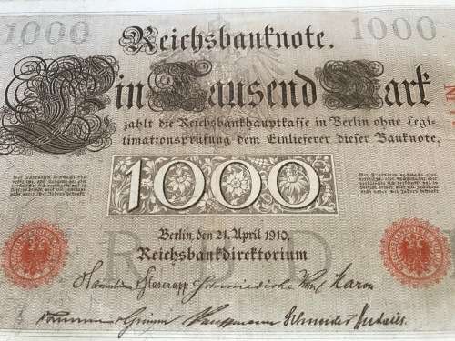 Germany Reichsbanknote 1000,21.04.1910,Nr.1977684J,red stamped,red seal,P,rare,vintage,OFFER - 15.6.