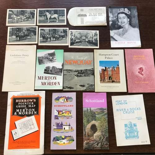 Vintage UK brochures and postcards + scotland lot , rare, castle royal, queen, windsor, QE2