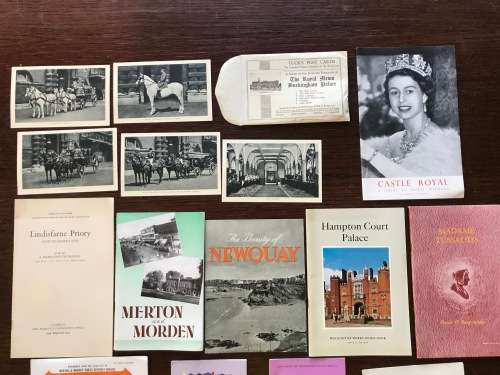 Vintage UK brochures and postcards + scotland lot , rare, castle royal, queen, windsor, QE2