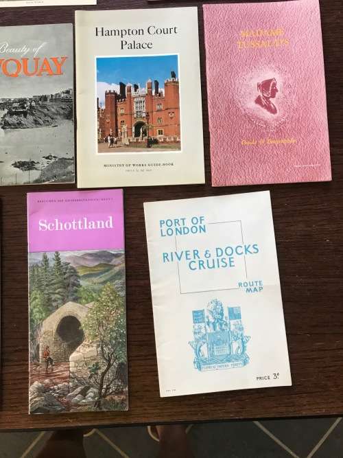 Vintage UK brochures and postcards + scotland lot , rare, castle royal, queen, windsor, QE2