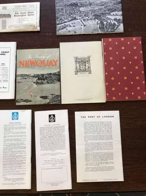 Vintage UK brochures and postcards + scotland lot , rare, castle royal, queen, windsor, QE2