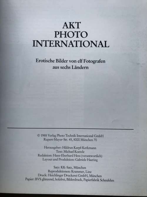 Akt Photography International 1988,144 pages, in german, Erotic, Nude photography