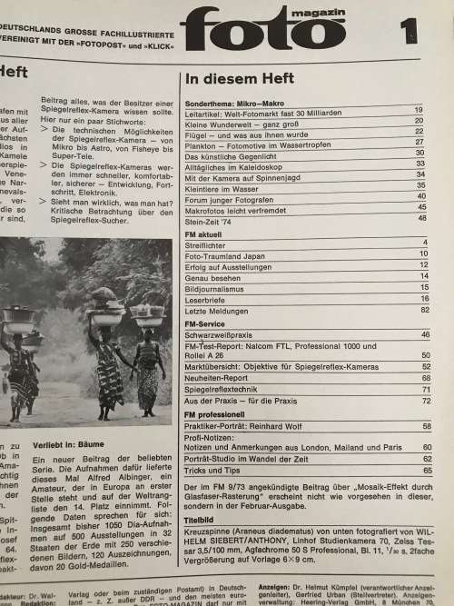 Foto Magazin Januar 1974,84 pages, in german, photo magazine from Germany