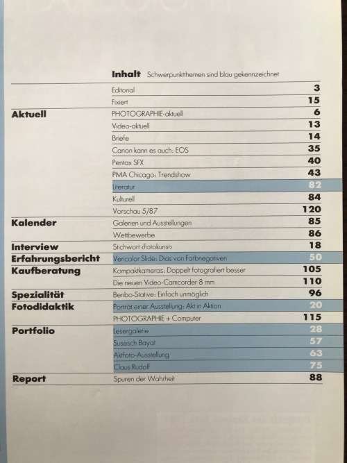 Photographie Magazin 4/87 ,1987, magazine, 119 pages, in german, photo magazine from Germany