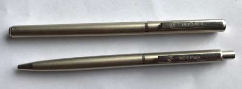 MEISSNER PEN SET : pall pen and ceramic roller pen, vintage ,collectors item from Germany
