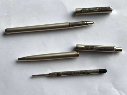 MEISSNER PEN SET : pall pen and ceramic roller pen, vintage ,collectors item from Germany
