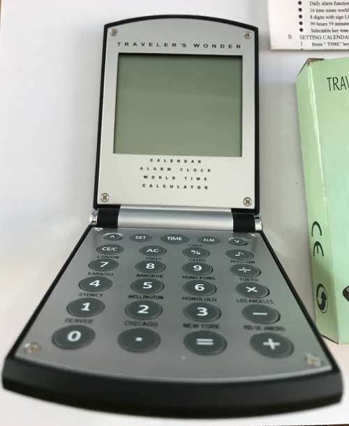Travel Calculator Calendar Alarm Watch , with new battery, vintage