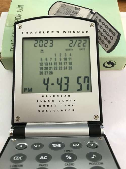 Travel Calculator Calendar Alarm Watch , with new battery, vintage
