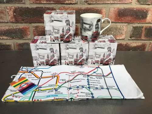 The Leonardo Collection London Mug Set of 4 mugs + Tea Towel London metro underground, Made England