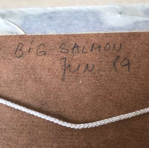 Wooden Frame with Salmon Angle Fly Hook Bait, made in Ireland, vintage, rare, from 1989