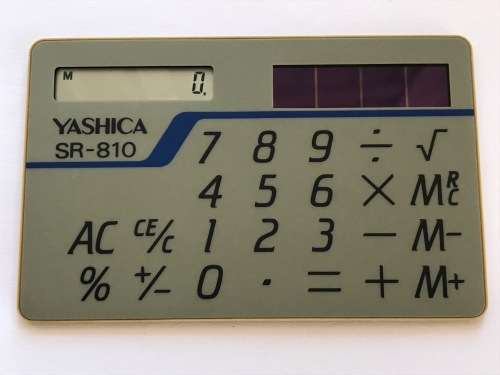 Kyocera Electronic Calculator Solar Power Yashica SR-810, card type, made in Japan, collectors item